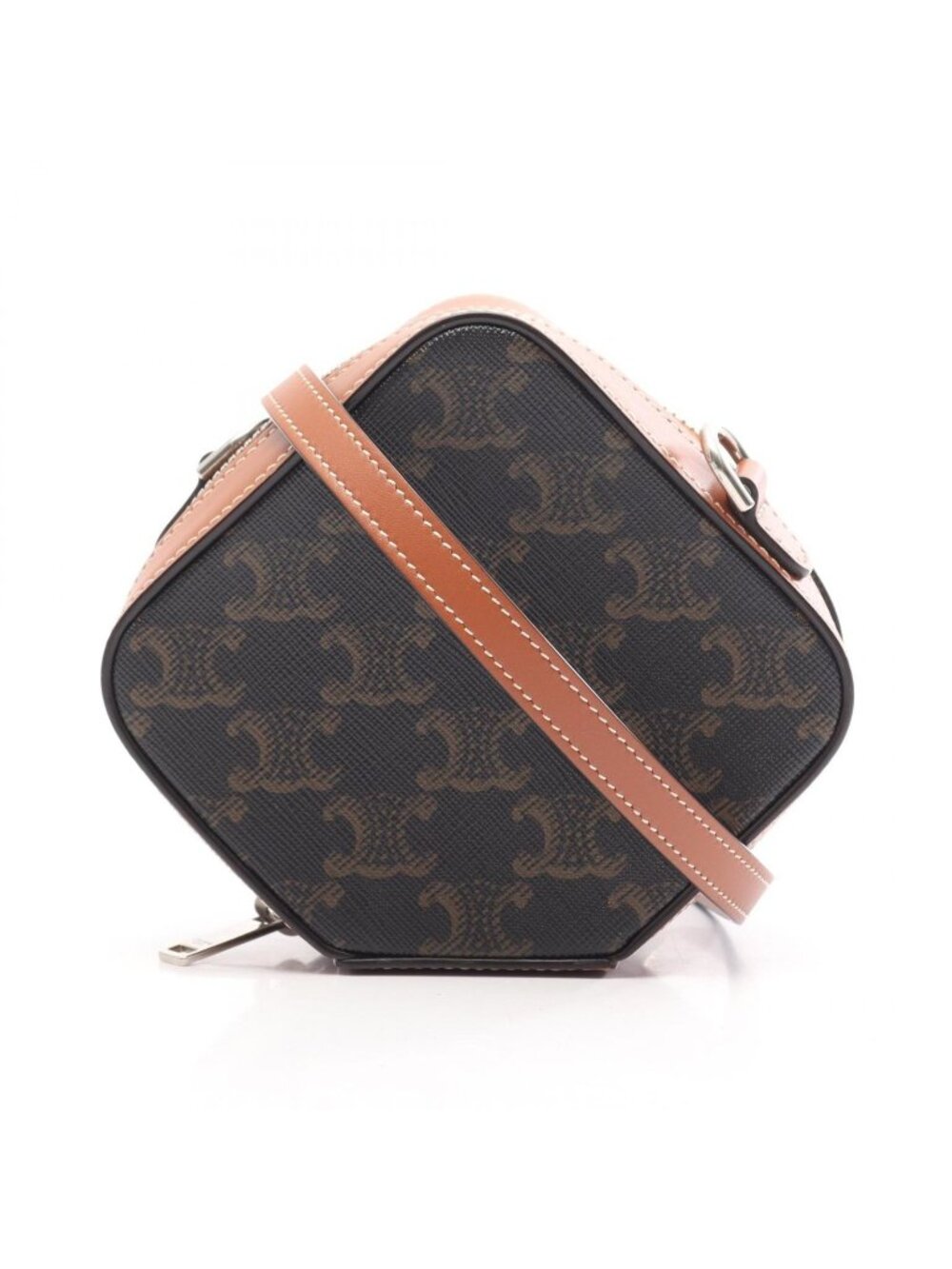 Celine Shoulder Bag Triomphe Mini Black Brown Canvas Leather